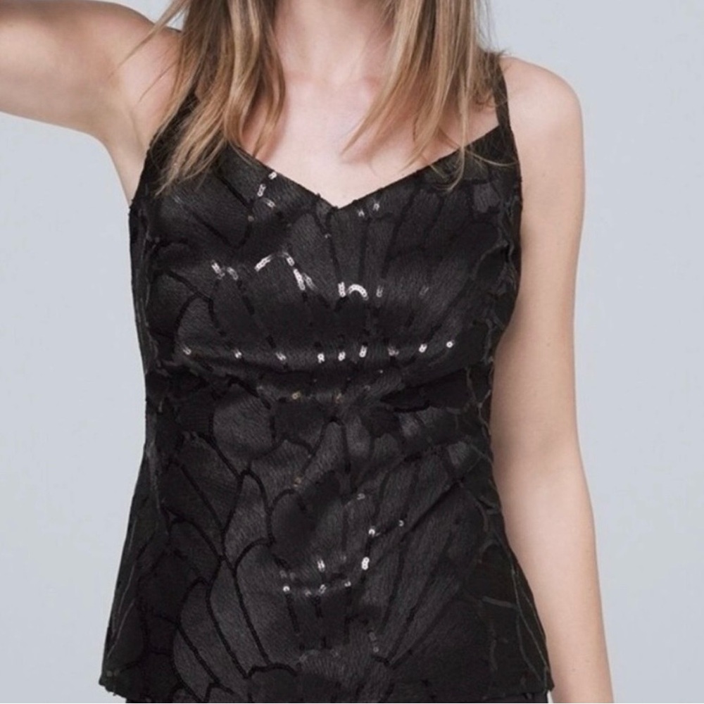 White House Black Market Size XS Black Sequin Sleeveless Tank Top Camisole